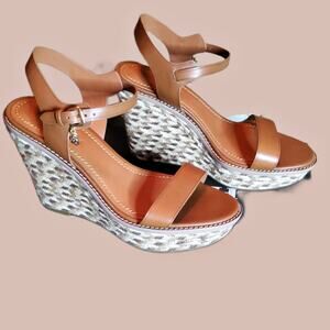 COACH HIGH HEEL ESPADRILLE WEDGE SANDAL SIZE 10 IN COLOR SADDLE
